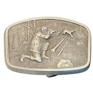 Vintage Pewter Belt Buckle Hunter Scene by Galaxy Creations Deer